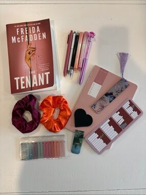 The Tenant by Freida McFadden & Pink Stationery Set with Hair Scrunchies
